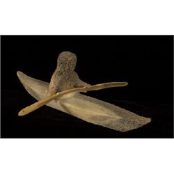 Inuit Whalebone Kayak with Figure 15" L.  Good Condition  Not Allowed to Ship to U.S.A.          …