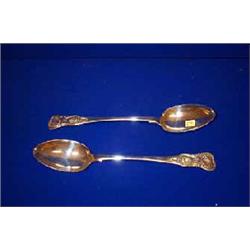 A PAIR OF QUEENS PATTERN SERVINGS SPOONS, NEWCASTLE, c.1826, 31cms....