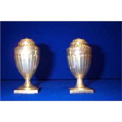 A PAIR OF URN SHAPED FLUTED CONDIMENTS, LONDON, 1800,, each 9.5cms high....