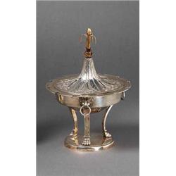 A SILVER CONFITURIER, ROME, LATE 18th CENTURY, with palmette domed lid and gilded acorn finial, t...