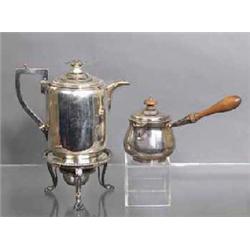 A COFFEE BIGGIN ON STAND WITH BURNER, LONDON 1817, W. BURWASH, plain cylindrical body on closed s...