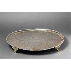 A LARGE SIDEBOARD SALVER, LONDON, 1804, with beaded rim, centred by a double coat of arms within...
