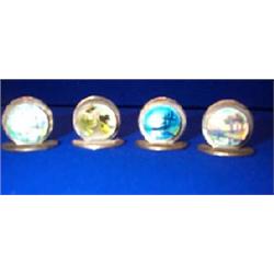 A SET OF FOUR MENU HOLDERS, CHESTER, 1909, enamelled with landscapes....