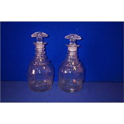A PAIR OF MAGNUM DECANTERS, IRISH, EARLY 19th CENTURY, PRUSSIAN STYLE, four neck rings and fluted...