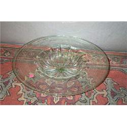 A DAUM DISH, with an extending moulded flange and lobed centre, signed Daum, Nancy, 48cms diame...