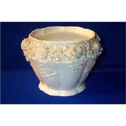 A BELLEEK "THORN BOWL" VASE, SECOND PERIOD, (1891-1926), with flower encrusted collar, tapering b...