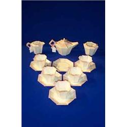 A BELLEEK "FAN" PATTERN PART TEA SET, SECOND PERIOD, (1891-1926), black printed marks, comprising...