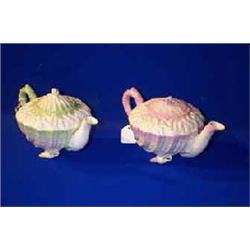 A BELLEEK "NEPTUNE WARE" TEAPOT AND COVER, SECOND PERIOD, (1891-1926), black printed mark, trimme...
