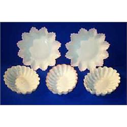 A PAIR OF BELLEEK LOBED BON BON DISHES, SECOND PERIOD, (1891-1926), one with remains of black pri...