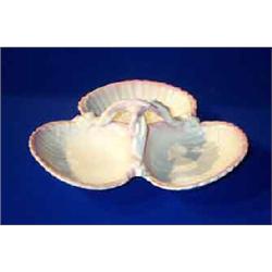 A BELLEEK "CORAL" TRI-FORM HORS D'OEUVRES DISH, FIRST PERIOD, (1863-1890), with coral handle, and...