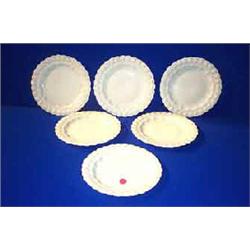 a set of six belleek "institute ware" plates, first period (1863-1890), black printed and impress...