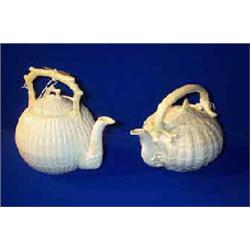 a belleek "limpet" kettle and cover, modern; and a Belleek Tridacna teapot and cover, second peri...