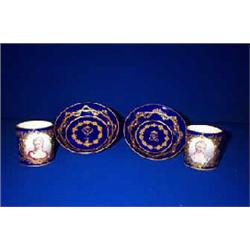 A PAIR OF PARIS CABINET CUPS AND SAUCERS, 19th CENTURY, IN SEVRES STYLE, painted with female figu...