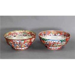 A CHINESE EXPORT PUNCH BOWL, 18th CENTURY, decorated in a Mandarin palette of European hunting sc...