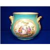 Image 1 : A HELENA WOLFFSON DRESDEN CACHE POT, decorated with panels of 18th century figures on aqua-marine...