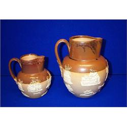 A LARGE DOULTON HUNTING JUG, DOULTON LAMBETH, ENGLAND, 19th CENTURY; and another smaller (2)....