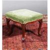 A MAHOGANY FRAMED STOOL, BY WILLIAMS AND GIBTON, upholstered and on moulded cabriole legs, stampe...