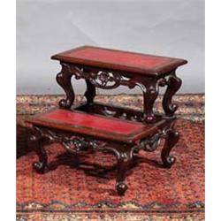 A SET OF MAHOGANY BED STEPS, MID 19th CENTURY, BY BEAKEY OF DUBLIN, the threads now inlaid with c...