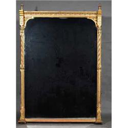 A TALL GILTWOOD AND PLASTER OVERMANTEL, BY FRY, 19th CENTURY, the auricular frame with egg and da...