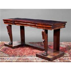 A MAHOGANY INDENTED FRONT SERVING TABLE, IRISH, c.1840, with a moulded frieze, the sides fitted a...