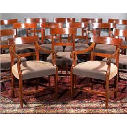 A SET OF FOURTEEN MAHOGANY AND BOXWOOD LINE INLAID DINING CHAIRS, 19th CENTURY, IN IRISH SHERATON...