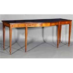 A MAHOGANY, CROSSBANDED AND SATINWOOD BOWED BREAKFRONT SERVING TABLE, 19th CENTURY, the frieze in...