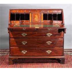 A MAHOGANY SLOPEFRONT BUREAU, LATE 18th CENTURY, the rosewood banding in boxwood line inlay, the...