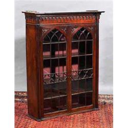 A RARE MAHOGANY CABINET TOP, IN GOTHIK STYLE, IRISH, c.1770, moulded cornice above an arcaded fri...