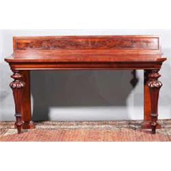 A MAHOGANY CONSOLE TABLE, MID 19th CENTURY, the panelled galleried back with rounded corners, mou...