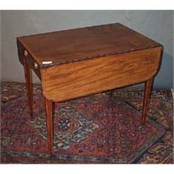 A MAHOGANY INLAID AND ROSEWOOD BANDED PEMBROKE TABLE, c.1800, fitted with a frieze drawer to eith...