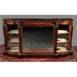 A WALNUT, ORMOLU MOUNTED AND CROSSBANDED SIDE CABINET, 19th CENTURY, the shaped top above marquet...