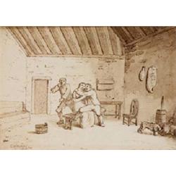 JAMES ARTHUR O'CONNOR (1792-1841), Ink and brown wash over pencil, Flirtation, Signed lower...