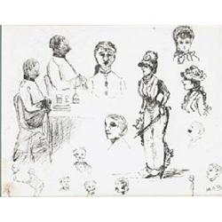 MILDRED ANNE BUTLER (1858-1941), Pen, Caricature sketches of military chaps and ladies, Sig...
