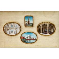 AGRA SCHOOL, (19th CENTURY), Gouaches on ivory, Three oval and one rectangular studies of bui...
