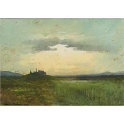 percy french (1845-1920), Watercolour, A View of a Round Tower and a Monastery in the West<br...