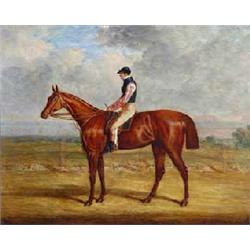 JOHN FREDERICK HERRING JR (1815-1907), Oil on mahogany panel, Racehorse with Jockey up, in a...