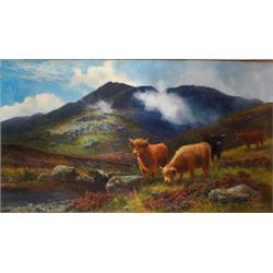 D. SHERRIN (19th century), Oil on canvas, Highland Landscape with Cattle, Signed lower righ...