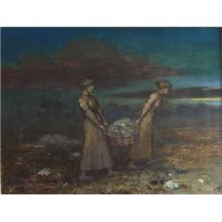george russell (ae) (1867-1935), Oil on canvas, Gathering Kelp, Signed lower right AE, 40...