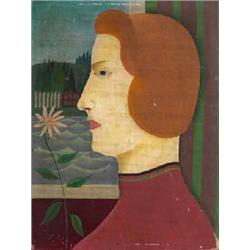 CECIL FFRENCH SALKELD (1908-1968), Oil on panel, Stylised portrait in profile of Mrs Campbell...