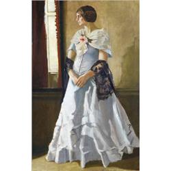 JAMES SINTON SLEATOR (1885-1950), Oil on canvas, "Reverie", Study of a Woman Standing full le...