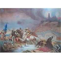 19th CENTURY AMATEUR SCHOOL, Watercolour, A 17th Century Cavalry Skirmish, In an elaborate...