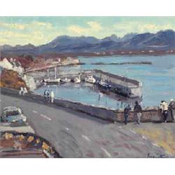IVAN SUTTON, (21st CENTURY), Oil on board, View of Roundstone Harbour, with Twelve Pins in th...