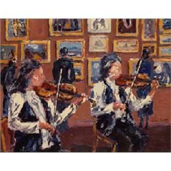 IVAN SUTTON, (21st CENTURY), Oil on board, Musicians on View, Signed lower right, Ivan Sutt...