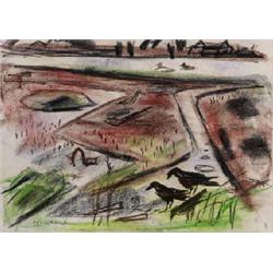 NORAH McGUINNESS (1901-1980), Waxed chalks on paper, Landscape, Four sketches, framed as on...