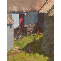 cecil Galbally (1911-1995), Oil on board, Crimson Door, Inishmore, Signed on artist's label...
