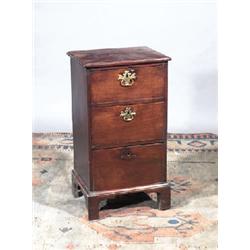 A MAHOGANY PEDESTAL CHEST, IRISH, 18th CENTURY, with moulded top fitted with three graduated draw...