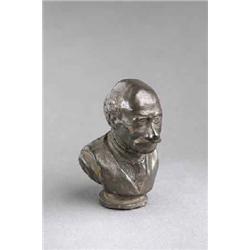 R H W, A small metal bust of James Hicks, signed on the truncation, J Hicks, RHW, 1912, 7cms...