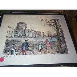 after HILDA ROBERTS, Coloured Woodcuts, O'Connell Street, Dublin; and the Four Courts, Dublin...
