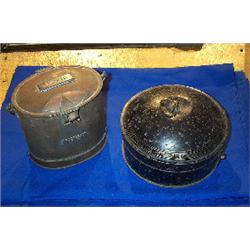 TWO TÔLE WARE LIDDED SPICE BOXES, 19th CENTURY, and a canister by Maguire and Gatchell, Dublin, m...