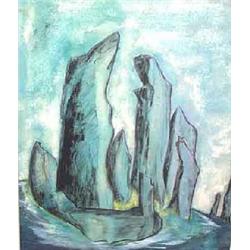 ELIZABETH M GARLAND (20th century), Watercolour, Green Stones, Artist's label verso, 37cm...
